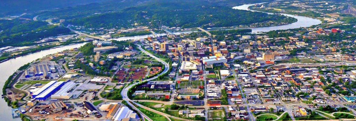 Dan Reynolds aerial photo of downtown Chattanooga, TN